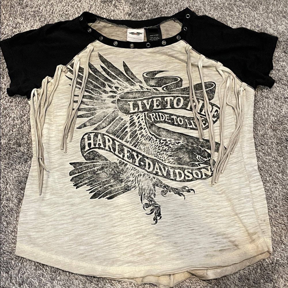 Harley-Davidson Black and Cream Fringe Tee size medium